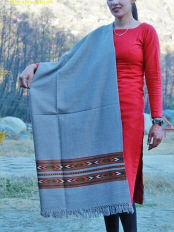 Kullu Design Pure Hand Woven Wool Handloom Shawl (Grey)