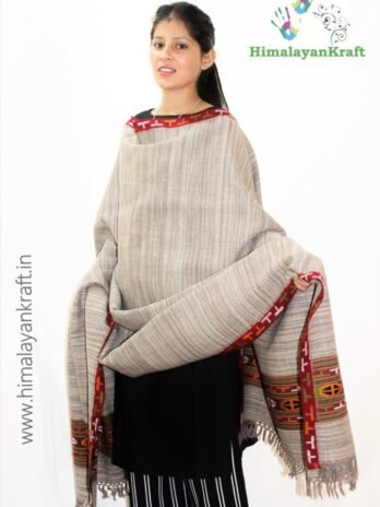 Purely Hand Woven Wool Handloom Kullu Shawl – Grey