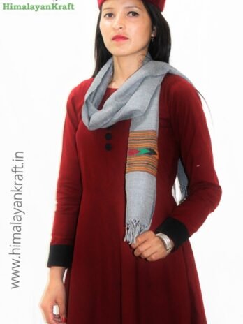 Premium Hand Woven Traditional Kullu Handloom Wool Muffler For Unisex(Grey)