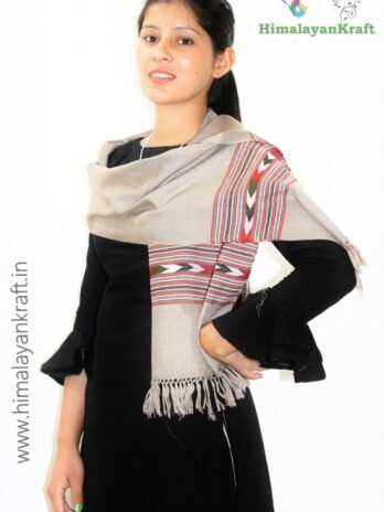 Hand Woven Traditional Kullu Handloom Pure Wool Muffler For Unisex (Steel Grey)
