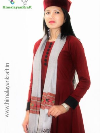 Premium Hand Woven Traditional Kullu Handloom Wool Muffler For Unisex Light Grey