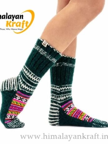 Comfy Hand Knitted Kullu Design Unisex Ankle Socks – Green