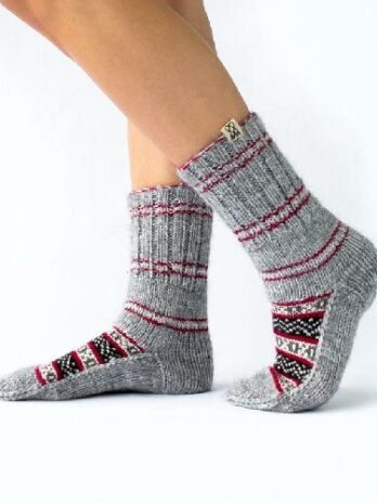 Hand Knitted Kullu Design Unisex Ankle Socks – Steal Grey